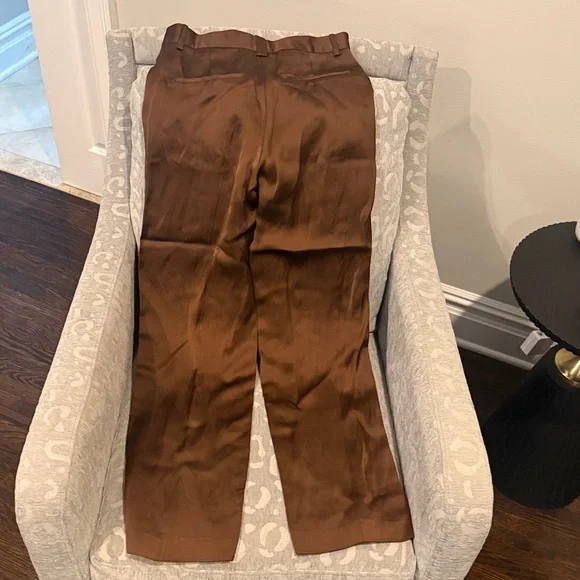 NWT gorgeous Zara woman's Chocolate Brown Satin Dress Pants - Picture 2 of 4